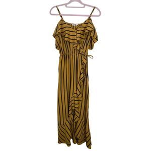Mint of Blush Off‎ The Shoulder Mustard Yellow & Blue Stripes Maxi Dress Size S